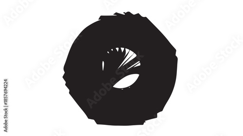 Black Donut with Eye Hole in Minimalist Style with High Contrast Lighting on White Background for Food Blog