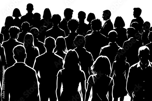 Back View Crowd People Silhouette Minimal Vector Illustration