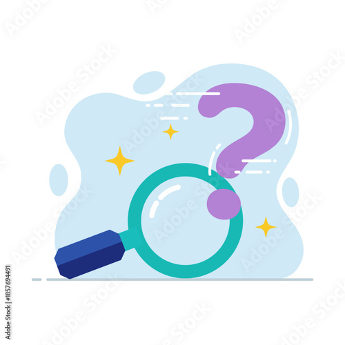 Finding answers with magnifying glass and question mark searching for solutions flat design vector empty state ui illustration