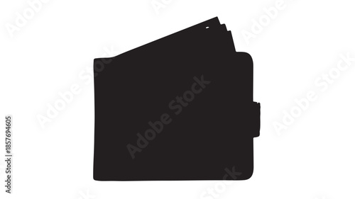 Black Document Folder with Tabs in Simple Flat Design on White Background for Office Supplies