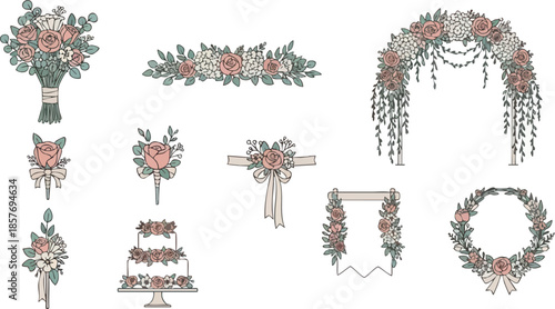 Elegant Floral Wedding Arch and Bouquet Set