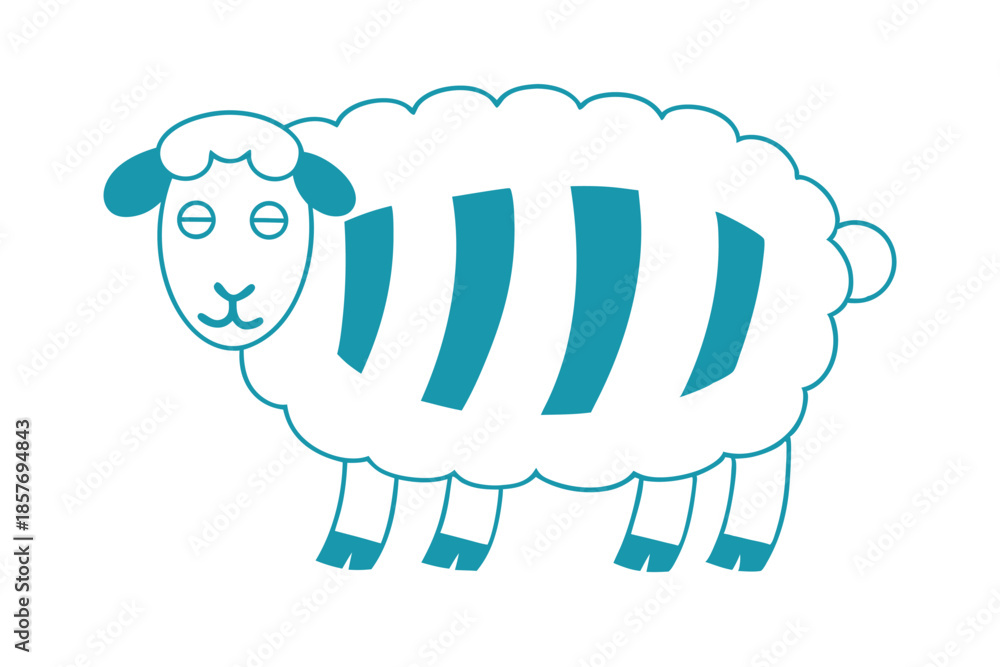 Obraz premium A whimsical sheep outlines in white with blue stripes appears simple and clean