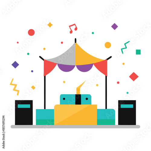 Music festival confetti atmosphere white background.