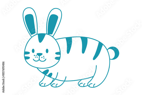 A playful turquoise rabbit smiles with stripes adorning its body, making it adorable