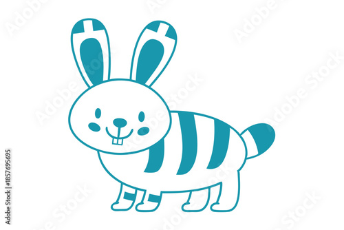 Teal patterned bunny shows its two buck teeth in a simple outline drawing