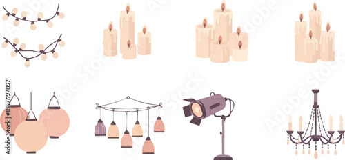 Wedding Lighting and Decoration Elements Illustration