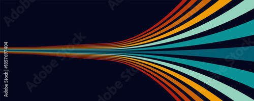 Abstract background of rainbow groovy Wavy Line design in 1970s Hippie Retro style. Vector pattern ready to use for cloth, textile, wrap and other.