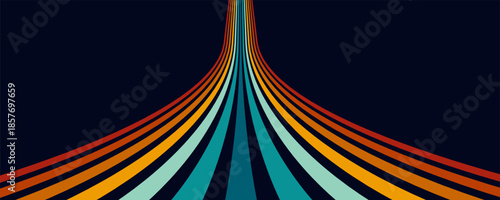 Abstract background of rainbow groovy Wavy Line design in 1970s Hippie Retro style. Vector pattern ready to use for cloth, textile, wrap and other. vector