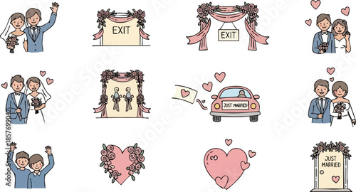 Cartoon Wedding Couple Love Heart Exit Sign.