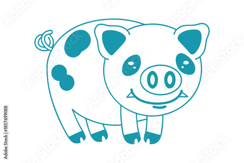 Animated piglet featuring a curly tail and spotted back shows a cheerful smile