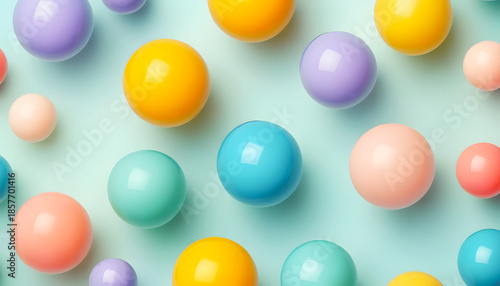 a structure of round shapes of various shapes and colors in the background