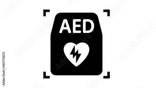 AED heart symbol icon for automated external defibrillator, medical emergency equipment with lightning bolt