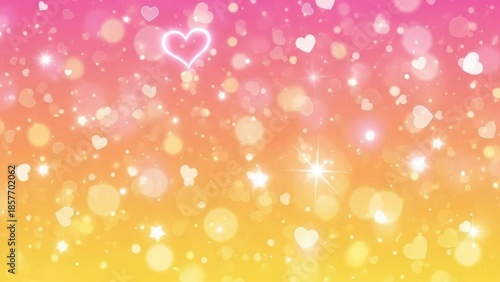 Vibrant pink and yellow background with sparkling hearts and stars