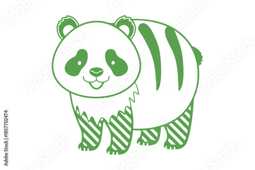 Friendly panda standing with striped body features a charming and simple design