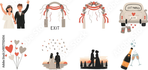 Wedding Icons and Illustrations Set