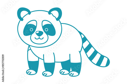 Cute outline style cartoon raccoon poses with distinctive facial markings in a vector