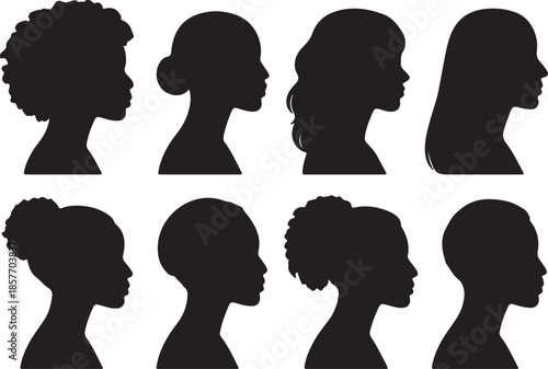 Diverse female portraits a collection of head and shoulder silhouette vector