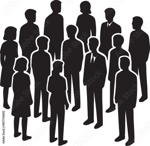 Set of axonometric people, isometric crowd, group silhouette vector