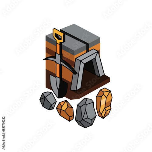 Mine Entrance with Shovel and Gems.