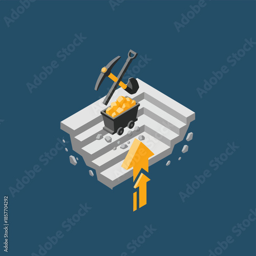 3D Illustration of Mining Cart and Tools.