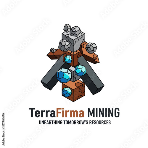 TerraFirma Mining Logo with Pickaxe and Diamonds.