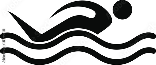 Black silhouette of a swimmer in wavy water swimming