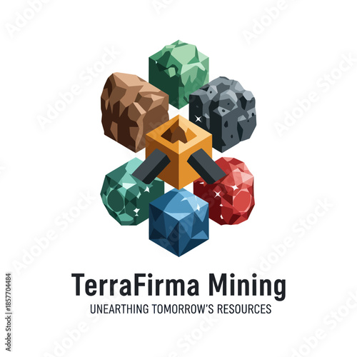 TerraFirma Mining logo with gemstones and dice.