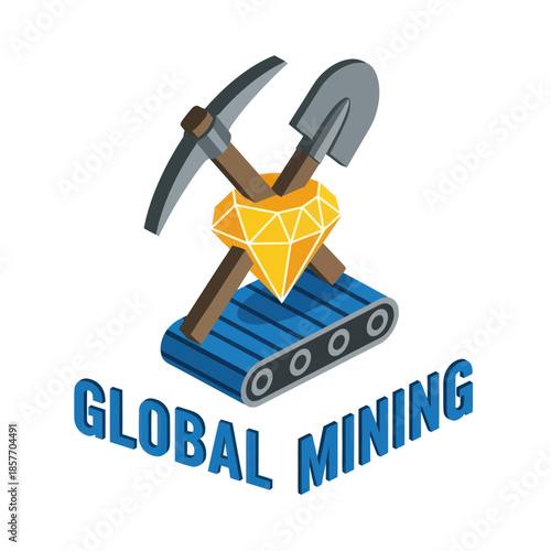 Golden Diamond on Mining Equipment Illustration.