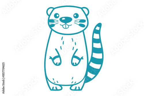 Teal outlined beaver smiles sweetly, its striped tail adding a charming, playful touch