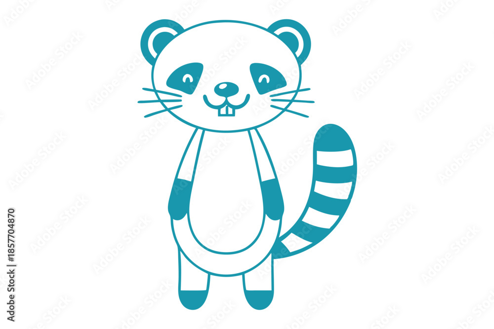 Fototapeta premium Charming teal raccoon standing tall showcases adorable features with distinctive striped tail playfully posed
