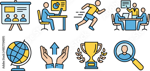 Business teamwork, office productivity, global strategy, achievement, recruitment, support, physical activity, data analysis, meeting, leadership, growthBusiness teamwork, office productivity, global 