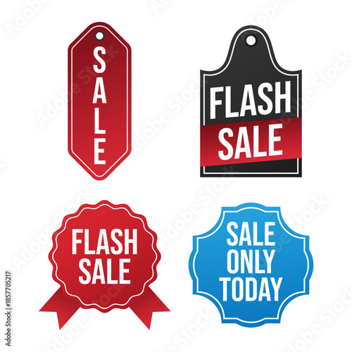 Flat vector sale and flash sale labels for retail and promotional design.