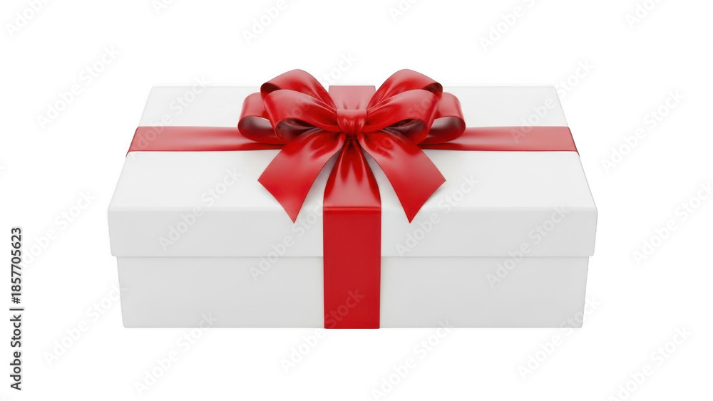 Fototapeta premium Elegant white gift box with red bow isolated on transparent background