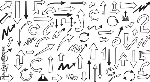 A diverse collection of hand-drawn arrows in various styles and directions, perfect for graphic design elements and indicators.