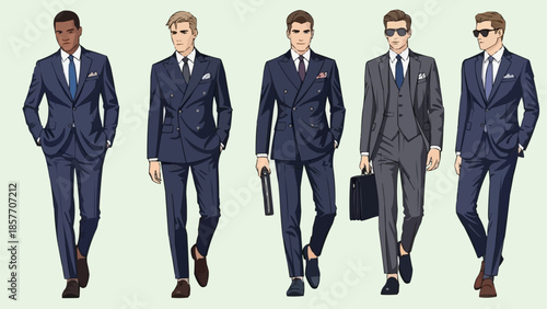 Diverse Men in Stylish Suits - A Fashionable Ensemble.