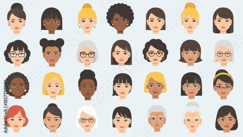 Diverse Collection of Womens Faces - A Vector Portrait Gallery.