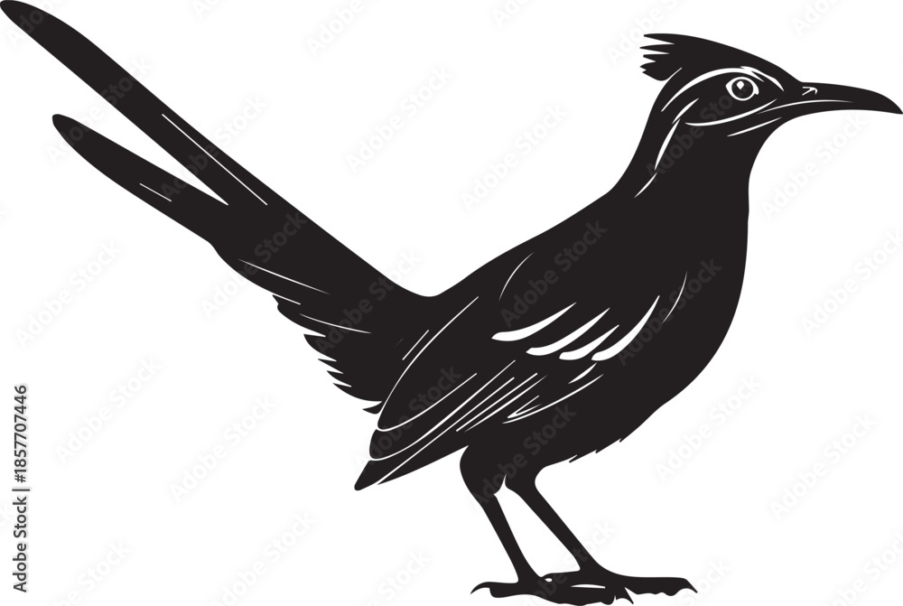 Obraz premium Roadrunner Bird Black Vector Silhouette on White Background
