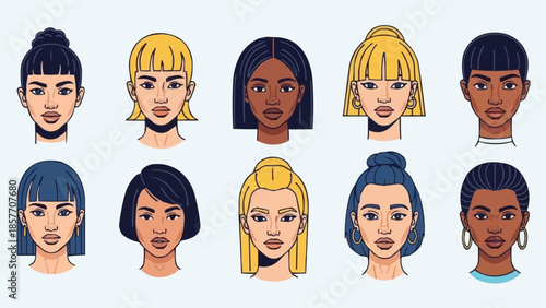 Diverse Women Portraits - A Collection of Unique Hairstyles and Features.