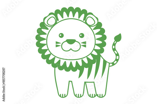 A single green lion outline stands isolated on a white background, featuring a simple design