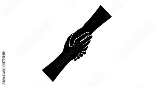 Two hands reaching out, symbolizing support and help, in a simple and impactful illustration. The contrast between the black silhouettes and the plain background creates a powerful visual effect