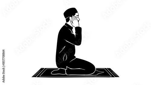 A person engaged in prayer, kneeling on a prayer mat, embodying devotion