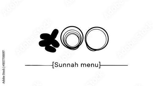 Simple graphic art of sunnah menu in modern design, including sunnah menu text, three circle and group of small dots.