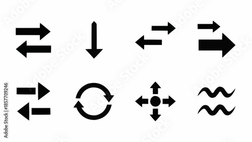 Set of Black Arrow Icons for Navigation and Direction.