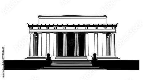An illustration of Lincoln Memorial's facade, showing a neoclassical architectural style