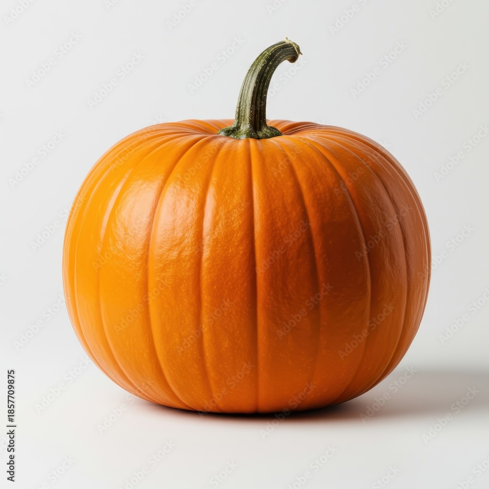 Obraz premium A vibrant orange pumpkin centered on a pure white backdrop, perfect for seasonal designs and clean holiday themes, fall, object, simple