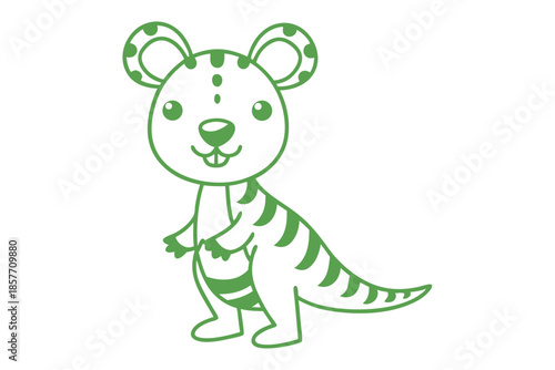 Adorable outlined wombat character stands cheerfully, presented in a simple green monochrome style