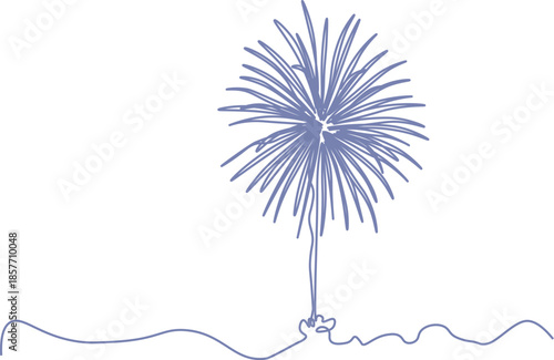 Burning Festive Sparkler Continuous One-Line Drawing Art, Minimalist Bengal Light Icon Vector for New Year and Celebration Graphics