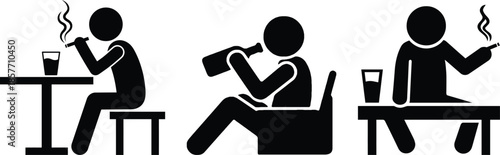 People enjoying drinks and smoking in different postures