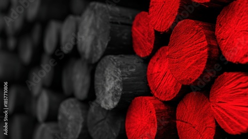 Scalable AI infrastructure, A striking image of logs with contrasting red and black colors, highlighting texture and depth in a visually captivating composition.