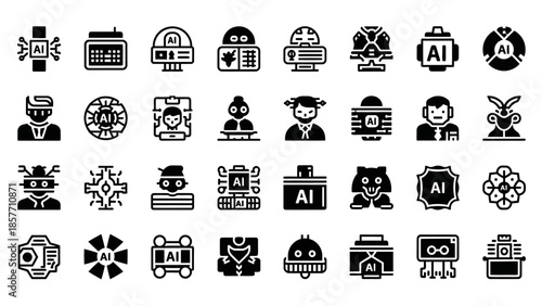 Collection of Artificial Intelligence Icons Symbols.